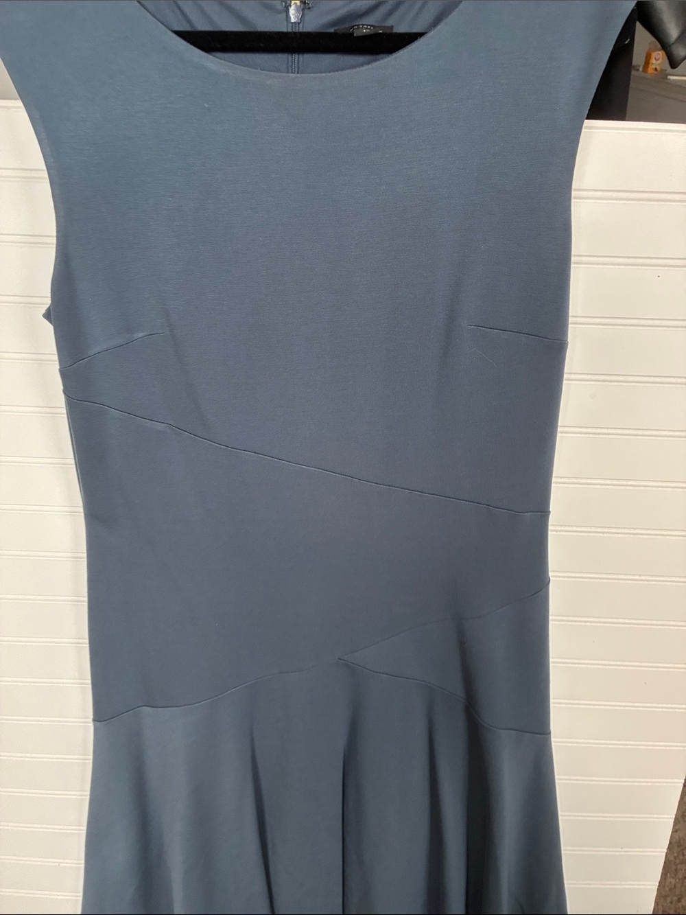 Sleeveless Slate Blue Fit-and-Flare Dress - Picture 4 of 5